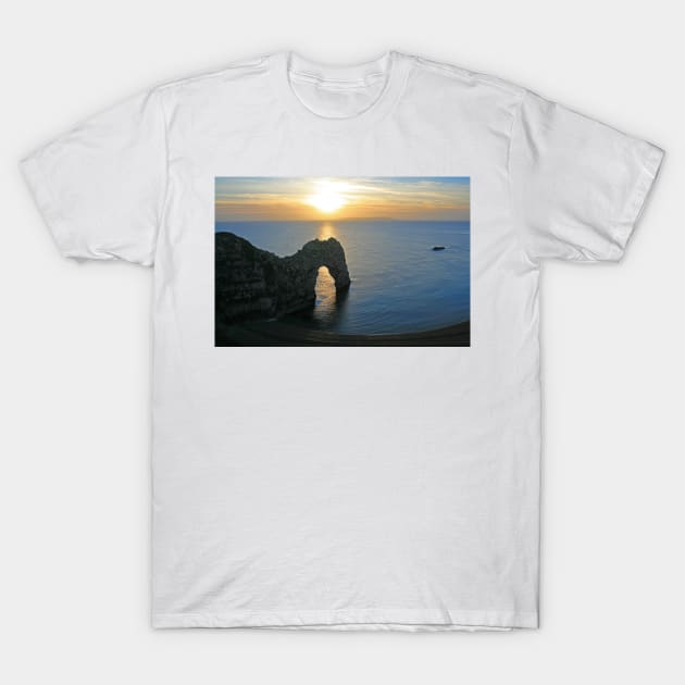 Sunset over Durdle Door T-Shirt by RedHillDigital